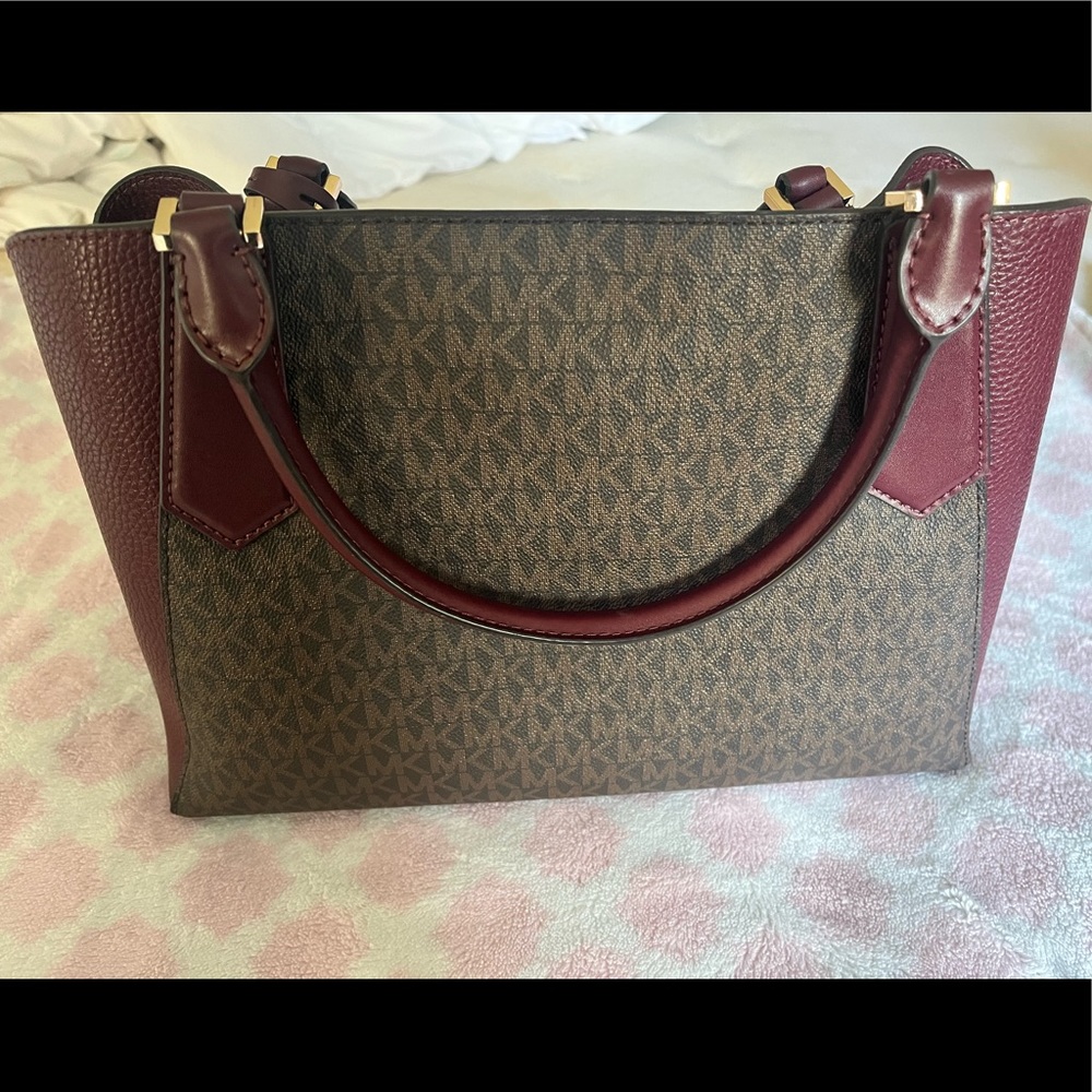 Michael Kors Kimberly Satchel. Brown and maroon.